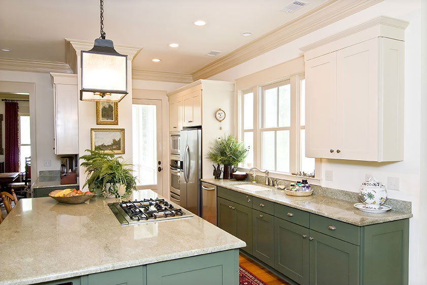 granite countertops green cabinets
